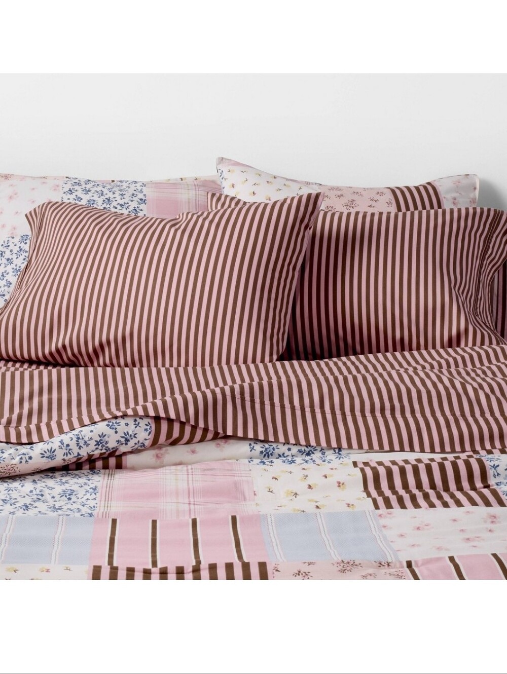 Twin/Twin Extra Long Percale Stripe Sheet Set Pink/Brown-Hollister Collection